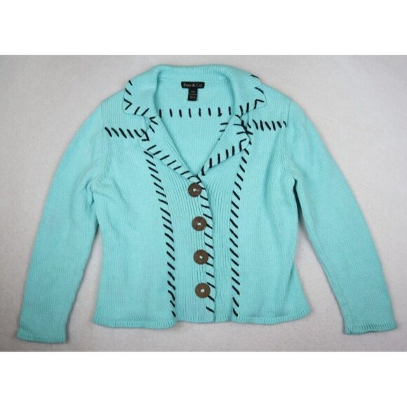 PURE & CO - WOMEN'S MINT GREEN COTTON CHUNKY CARDIGAN SWEATER - SIZE S - Picture 1 of 10